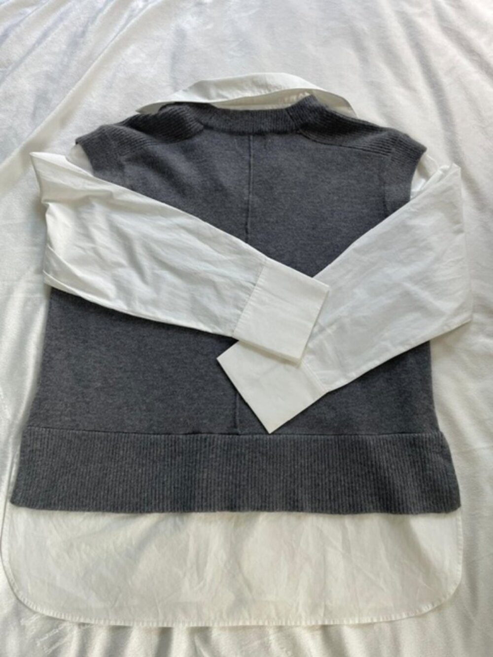 The Elan Women's Long Sleeve Layered Sweater Vest Shirt in Gray White, Size L is - Picture 2 of 6